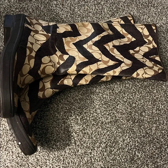 Coach Brown and Tan Signature Pattern Knee Boots - Picture 3 of 4